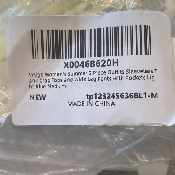 Vrtige Women's Summer 2 Piece Sleeveless Tank Crop & Wide Leg Pants W/Pockets  M - Picture 5 of 5